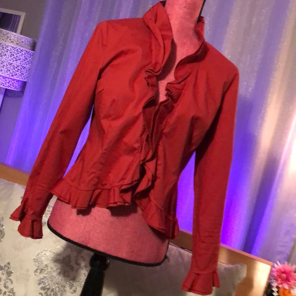 Rust Ruffle Blouse-Petite